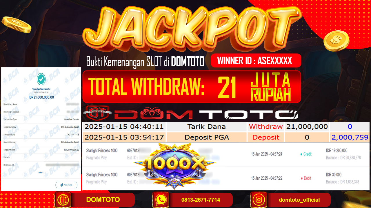 JACKPOT SLOT STARLIGHT PRINCESS 1000 15 JANUARI 2025